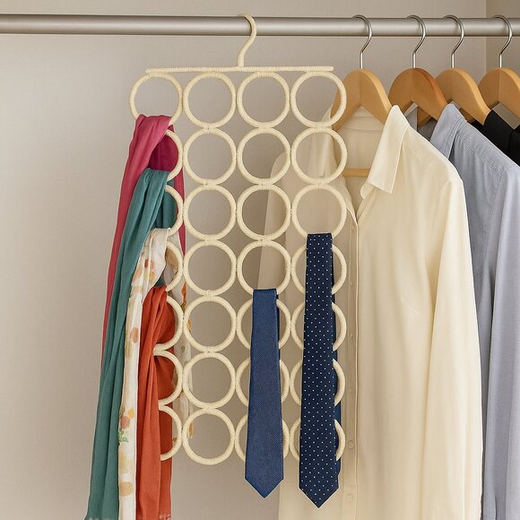 IKEA Cream 28-Ring Scarf & Tie Organizer Hanger - Picture 1 of 2